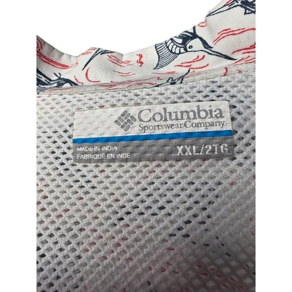 Columbia Shirt Mens XXL 2XL White Geometric PFG Fish Fishing Button Up Collared - Picture 13 of 16
